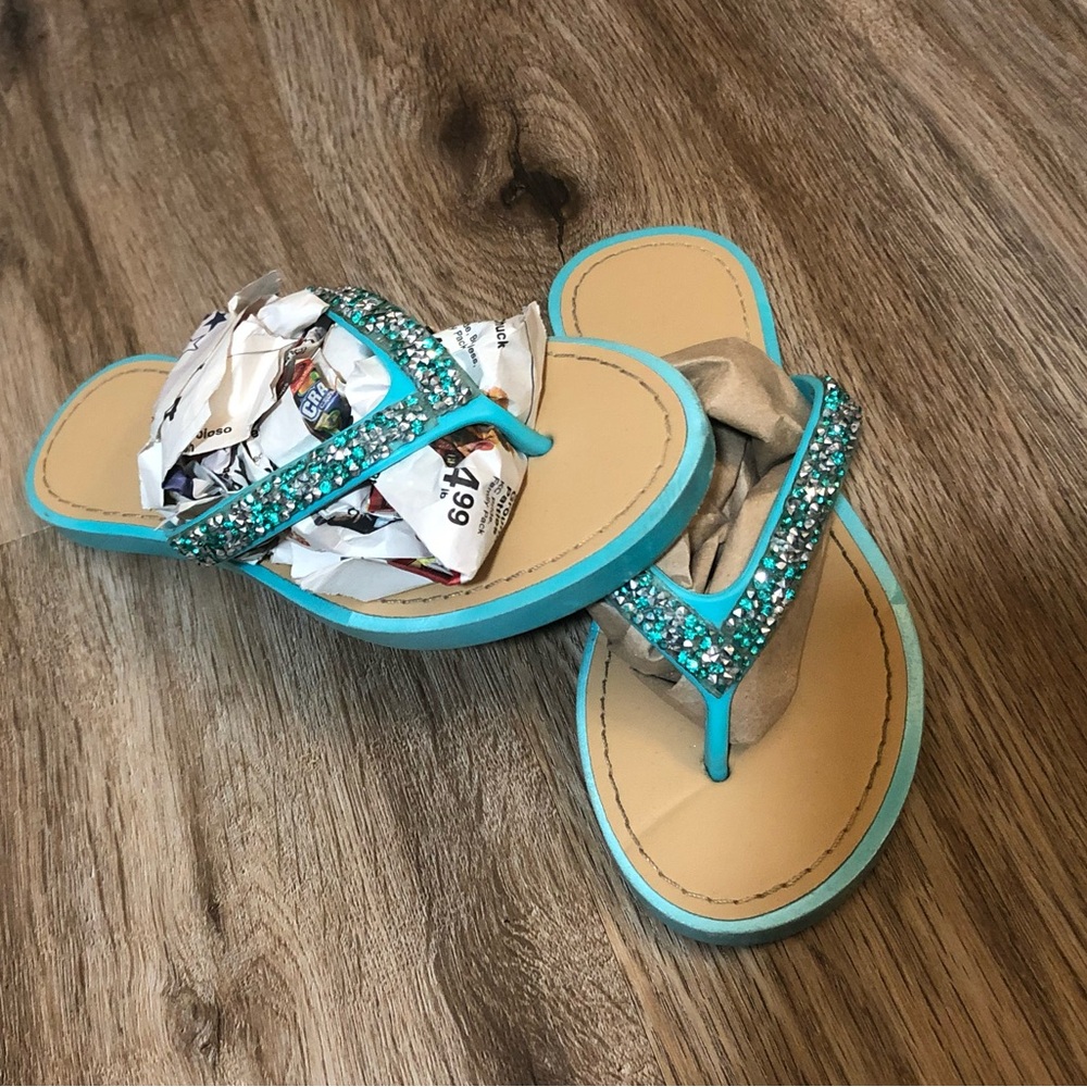 Teal sparkle flip flop L(2/3)